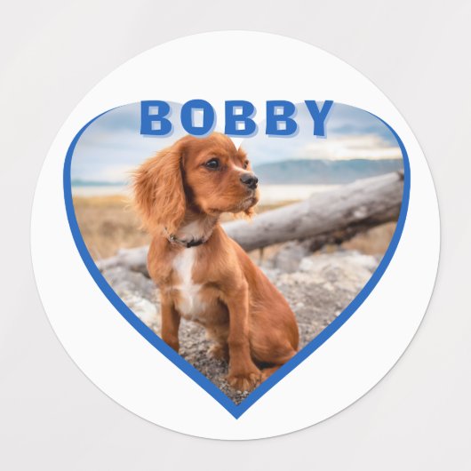 Hunde Foto Name Blue Heart Dog Etiketten (Design 1)