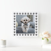 Hunde Foto, Name, Mein bester Freund, Paw Prints Quadratische Wanduhr (Zuhause)