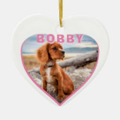 Hunde Foto Name Rosa Herzhundebesitzer Keepake Keramik Ornament (Vorne)