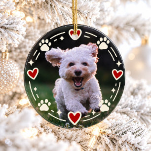 Hunde-Foto Pfotenabdruck Rotes Herz Weihnachten Keramik Ornament