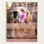 Hunde Foto Rosa Ribbon Chic Goldener Glitzer Name Planer (Vorderseite)