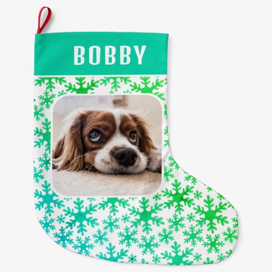 Hunde Foto Schneeflocke Schneeflocken Muster Großer Weihnachtsstrumpf (Vorderseite)