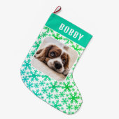 Hunde Foto Schneeflocke Schneeflocken Muster Großer Weihnachtsstrumpf (Vorderansicht (hängend))