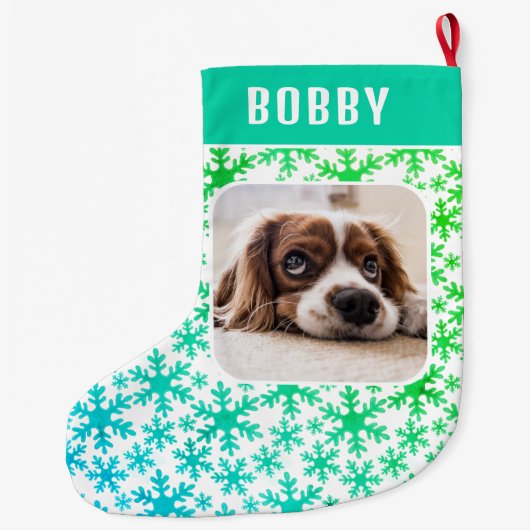 Hunde Foto Schneeflocke Schneeflocken Muster Großer Weihnachtsstrumpf (Rückseite)