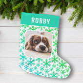 Hunde Foto Schneeflocke Schneeflocken Muster Großer Weihnachtsstrumpf