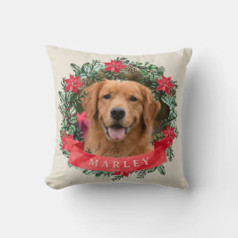 Hunde-Foto und Name Poinsettia-Kranz Feiertags-Kar Kissen