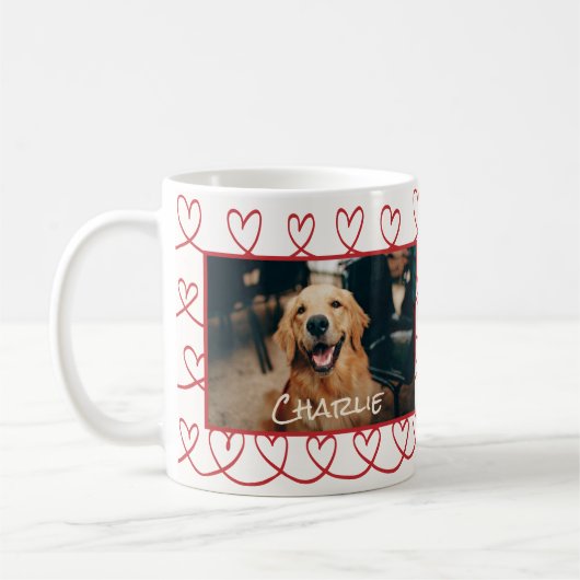 Hunde Foto und Name Red Hand Gezeichnet Herz Muste Kaffeetasse (Links)