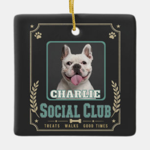 Hunde-Foto- und Namens-Vintage-Sozialclub Keramikornament