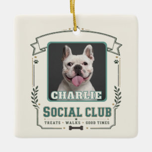 Hunde-Foto- und Namens-Vintage-Sozialclub Keramikornament