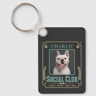 Hunde-Foto- und Namens-Vintage-Sozialclub Schlüsselanhänger