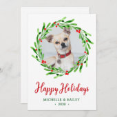 Hunde Foto Weihnachtskranz Feiertagskarte (Vorne/Hinten)