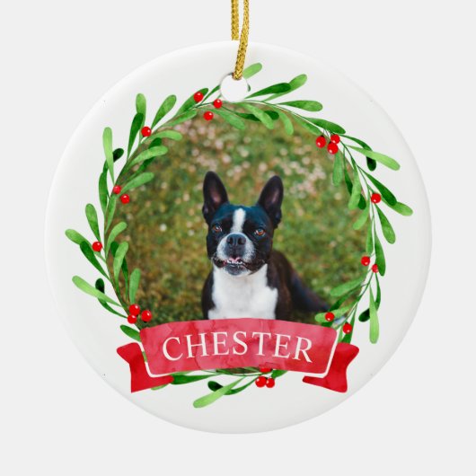 Hunde Foto Weihnachtskranz Keramik Ornament (Vorne)