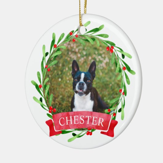 Hunde Foto Weihnachtskranz Keramik Ornament (Links)