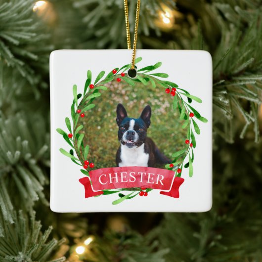 Hunde Foto Weihnachtskranz Keramikornament (Baum)