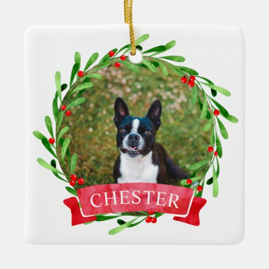 Hunde Foto Weihnachtskranz Keramikornament (Vorderseite)