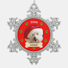Hunde Foto Weihnachtsschmuck im Snowflake Schneeflocken Zinn-Ornament