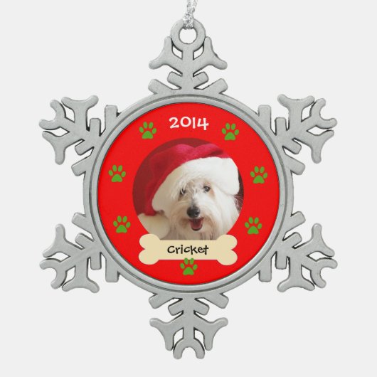 Hunde Foto Weihnachtsschmuck im Snowflake Schneeflocken Zinn-Ornament (Vorderseite)