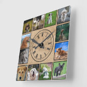 Hunde-Fotos sammeln sich im Hintergrund des Papier Quadratische Wanduhr (Winkel)