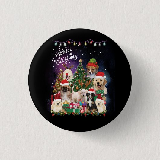 Hunde frohe Weihnachtslicht Button (Vorderseite)