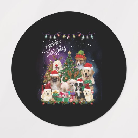 Hunde frohe Weihnachtslicht Etiketten (Design 1)
