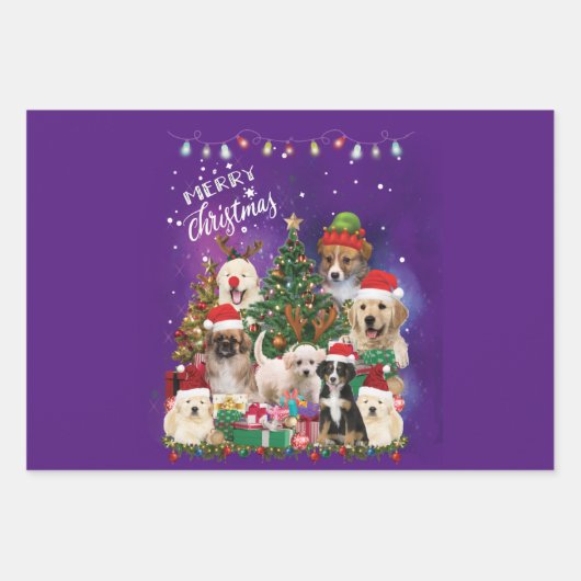 Hunde frohe Weihnachtslicht Geschenkpapier Set (Vorderseite 2)