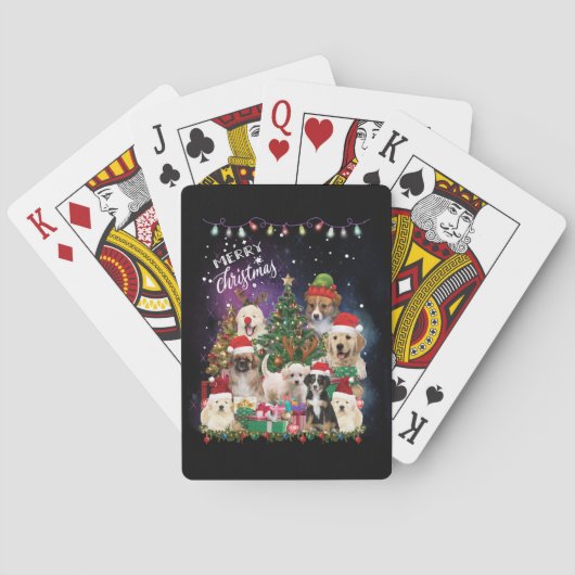 Hunde frohe Weihnachtslicht Spielkarten (Rückseite)