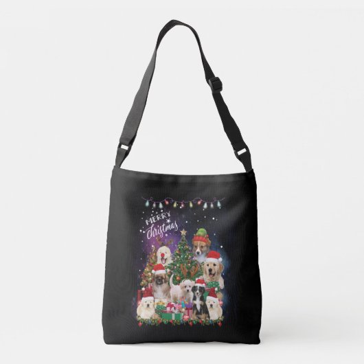 Hunde frohe Weihnachtslicht Tragetaschen Mit Langen Trägern (Rückseite)