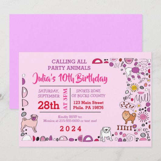 Hunde Geburtstagsparty Einladung (Vorne/Hinten)