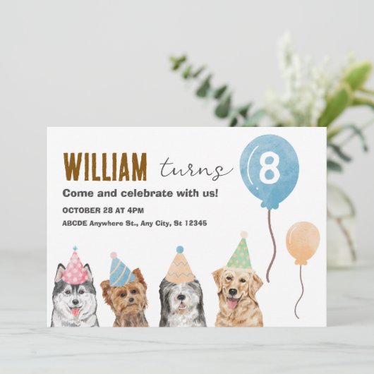 Hunde Geburtstagsparty Einladung (Stehend Vorderseite)