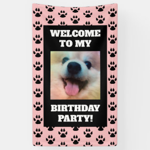 Hunde Geburtstagsparty Foto Rosa Schwarze Paw Prin Banner