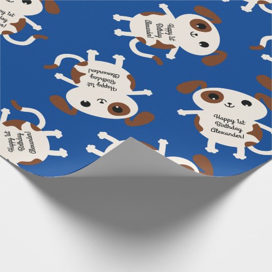 Hunde Geburtstagsparty Kinder Geschenkpapier (Ecke)