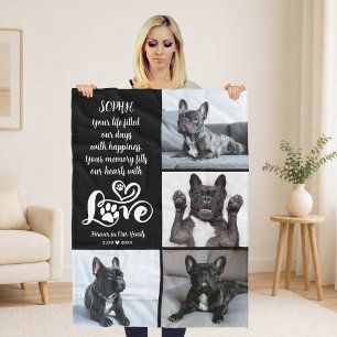 Hunde-Gedenk-Fotocollage LOVE Pfotenabdrücke Fleecedecke