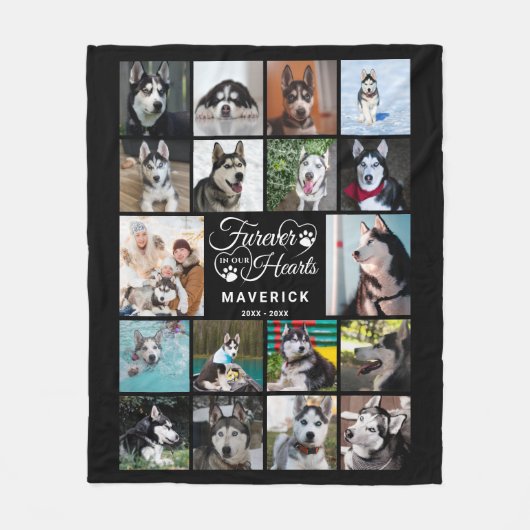 Hunde-GedenkFÜRCHTER IN UNSEREN HERZEN Foto Collag Fleecedecke (Vorderseite)