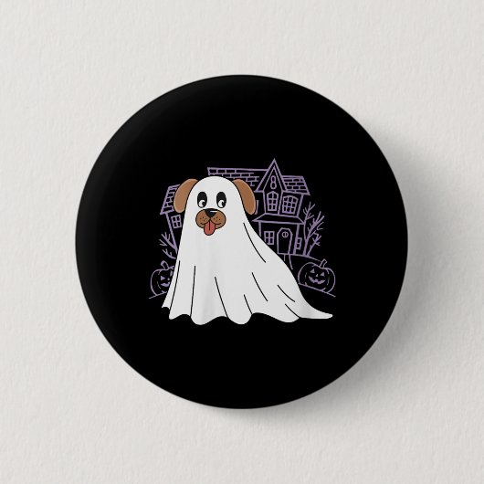 Hunde-Geist Damen Süßer Hund als Geist verkleidet Button (Vorderseite)