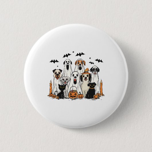 Hunde Ghost Niedlich Hund verkleidet als Ghost Fun Button (Vorderseite)