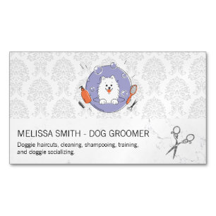 Hunde-Groomer-Logo Damask Muster Magnetische Visitenkarte