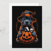 Hunde Halloween - Pitbull Hexe Einladung (Vorne/Hinten)