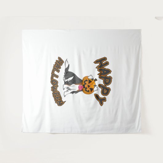 Hunde Halloween T-ShirtHappy Halloween Hund-T-Shir Wandteppich (Vorderseite (Horizontal))