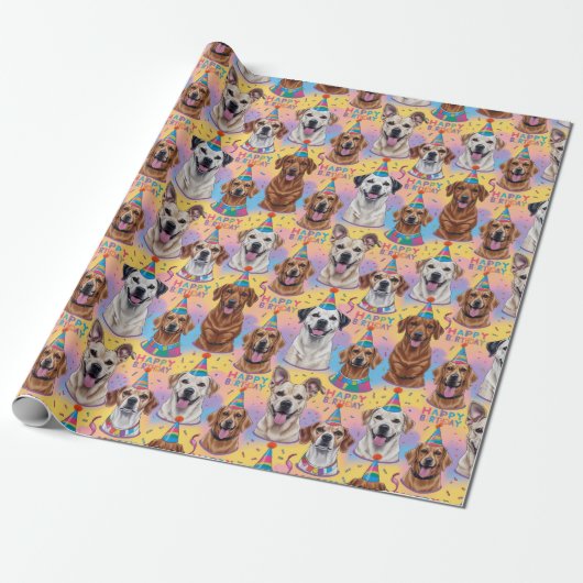 Hunde Happy Birthday Geschenkpapier (Ungerollt)