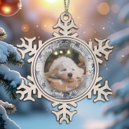 Hunde Haustier Erste Weihnachtsfeier Kränze Silber Schneeflocken Zinn-Ornament