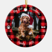 Hunde Haustier Erstes Weihnachtsfest Foto Rustic B Keramik Ornament (Vorne)