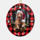 Hunde Haustier Erstes Weihnachtsfest Foto Rustic B Keramik Ornament (Links)