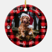 Hunde Haustier Erstes Weihnachtsfest Foto Rustic B Keramik Ornament (Hinten)