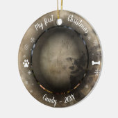 Hunde Haustier Erstes Weihnachtsfest Foto Rustikal Keramik Ornament (Links)