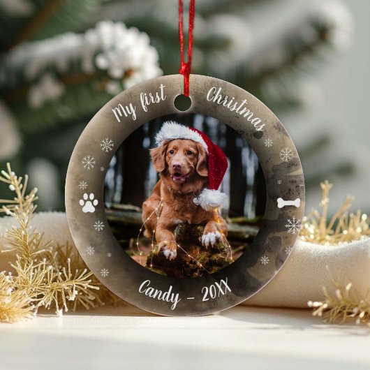 Hunde Haustier Erstes Weihnachtsfest Foto Rustikal Keramik Ornament