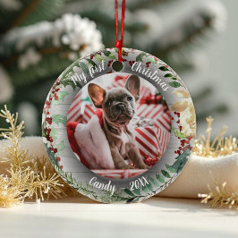 Hunde Haustier Erstes Weihnachtsfest Foto Winter K Keramik Ornament
