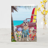 Hunde Hawaiian/Surfer Geburtstag Karte (Gelbe Blume)