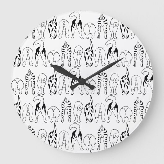 Hunde-Hintern-Muster Große Wanduhr (Vorderseite)