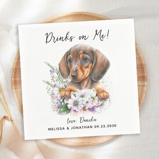 Hunde Hochzeit Personalisierte Dackel Cocktail Serviette