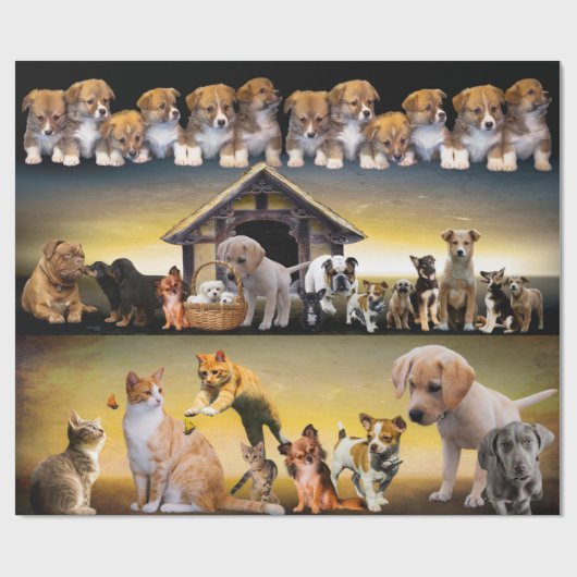 Hunde Hunde Katzen Welpen Kätzchen Tierische Mama Geschenkpapier (Flach)